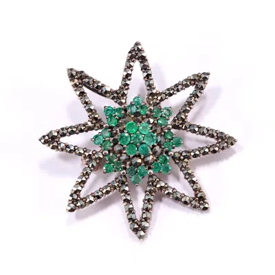 Mineralgems ✩ Studio Women's Green / Silver Star Brooch With Emerald