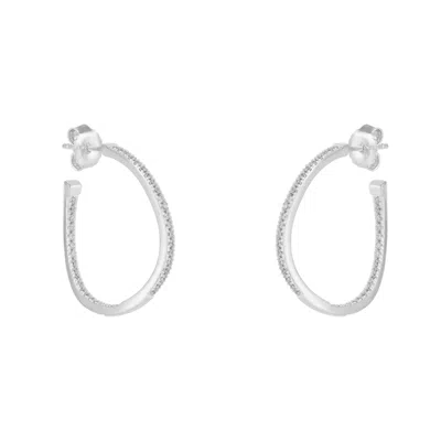 Spero London Women's Sterling Silver Large Wavy Stud Hoop Earring With Interior Gemstones - Silver