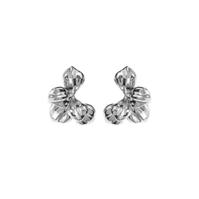 Mg Jewelry Women's Silver Moon Bloom Stud Earrings