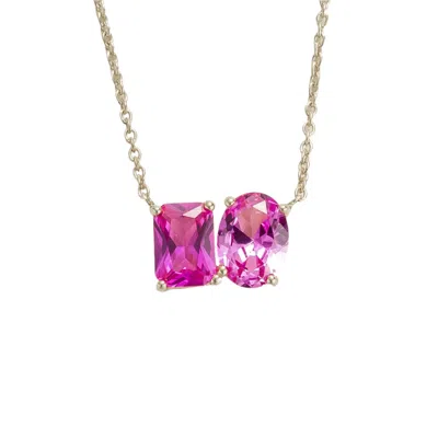 Juvetti Women's White / Silver / Pink Buchon White Gold Necklace Set With Pink Sapphire