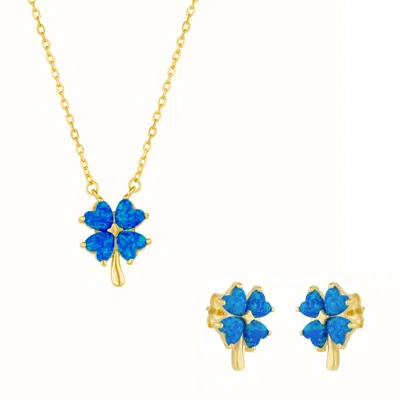 Spero London Women's Blue Opal Four Leaf Clover Sterling Silver Necklace & Earring Set - Gold
