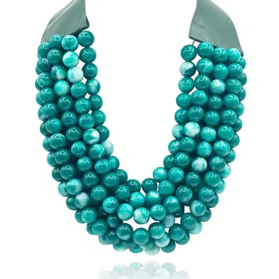 Michael Nash Jewelry Women's Blue Multi-strand Faux Resin Shades Of Turquoise Necklace With Vegan Adjustable Clasp