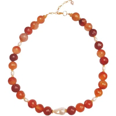 Way To Chic Women's Brown / White Brown Agate & Pearl Statement Necklace
