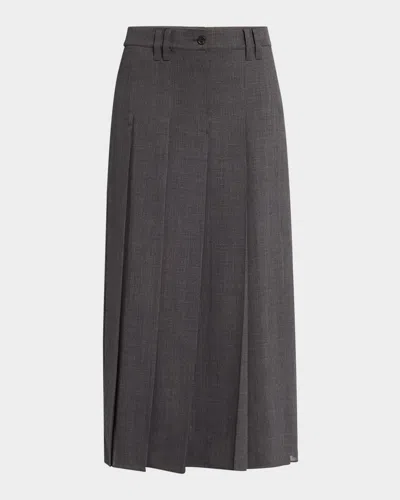 Brunello Cucinelli Pleated Wool Gauze Sartorial Maxi Skirt In Gray