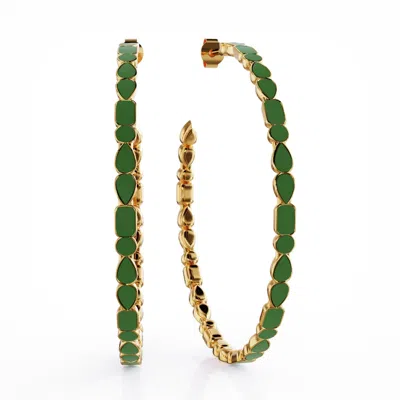 Linda Fiore Women's Gold / Green / White Adeline Mint Green Enamel Hoop Earrings Gold Vermeil