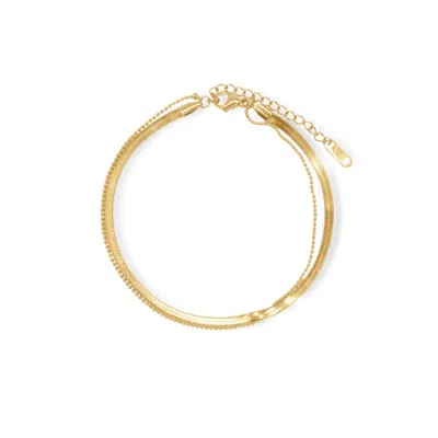 Viea Women's Gold Sophia Herringbone Snake Flat Chain And Beads Anklet