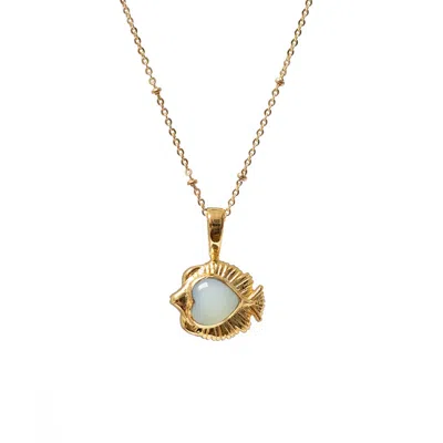 Mirabelle Jewellery Women's Green Angel Fish Charm With Aqua Chalcedony Cabochon On Short Satellite Chain