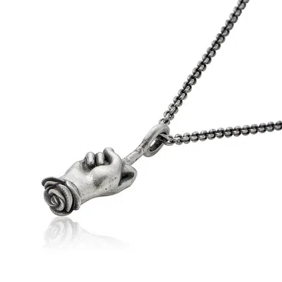 Cartography Men's Pay It No Mind - Middle Finger And Rose Necklace In Sterling Silver