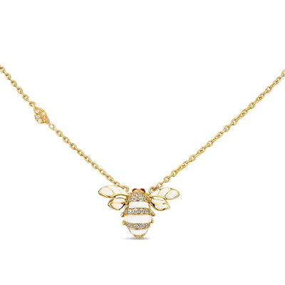 Sally Skoufis Women's Gold / White Queen Bee Necklace With Man Made Cz Diamond Stimulant & Ivory Enamel In 18k Gol
