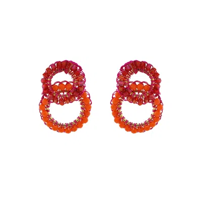 Lavish By Tricia Milaneze Women's Gold / Pink / Purple Neon Fuchsia Mix Molly Duo Handmade Crochet Earrings