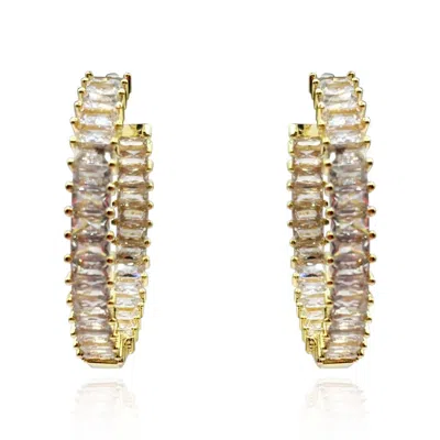 Michael Nash Jewelry Women's Neutrals Large Gold Plated Cubic Zirconium Baguette Hoop Earrings