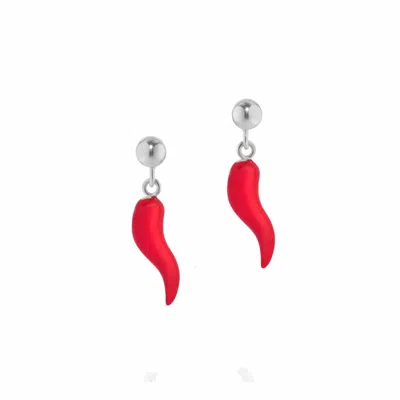 Unaloe Women's Silver / Red Silver Earrings With Red Horn Pendant