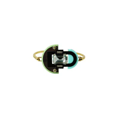 Gissa Bicalho Women's Handmade Acrylic Bracelet Deco Mirror Rectangular Stone Green