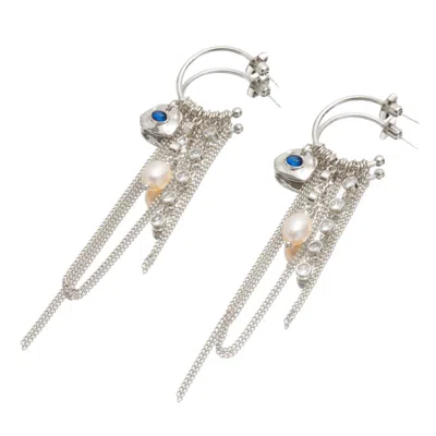 Classicharms Women's Blue / Silver Iris Silver Radiant Reverie Gemstone Cascade Hoop Earrings-royal Blue