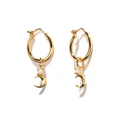 Little Sky Stone Women's Gold Crescent Moon Opal Hoop Earrings