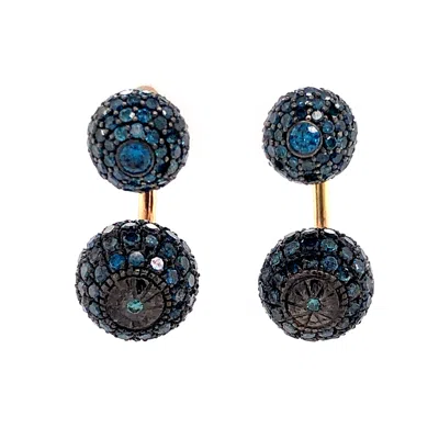 Artisan Women's Rose Gold / Blue Colored Diamond Tunnel Earrings In Rose Gold