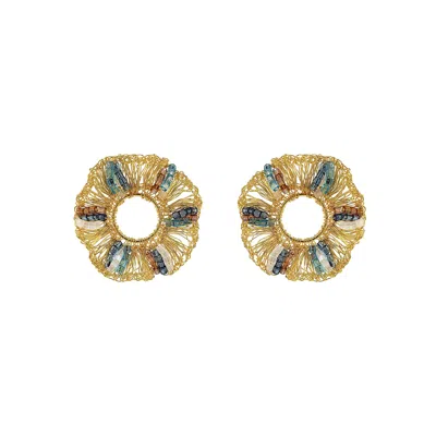 Lavish By Tricia Milaneze Women's Neutrals / Gold / Blue Seafoam Blue Mix Gaia Maxi Post Handmade Crochet Earrings