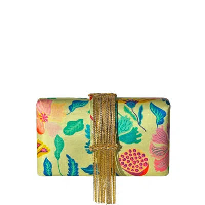 Simitri Women's Yellow / Orange / Gold Valley Fringe Clutch Bag