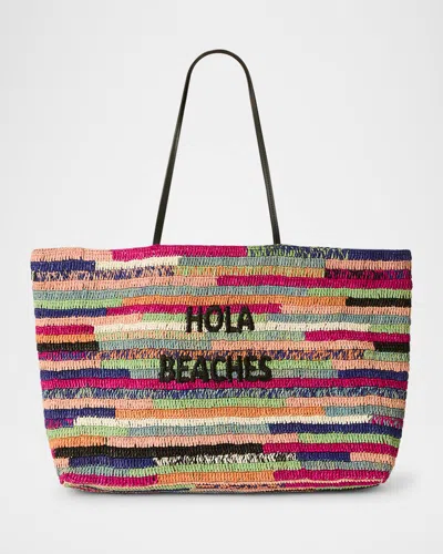 Btb Los Angeles Hola Beaches Multicolor Straw Tote Bag