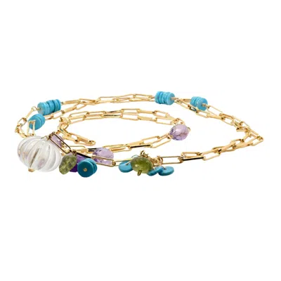 Lori Kaplan Design Women's Gold / Pink / Purple Crystal Long Chain Gold Necklace