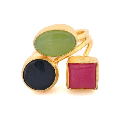 Ebru Jewelry Women's Blue / Pink / Purple Goddess Light Trio Statement Gemstone Ring - Multicolour
