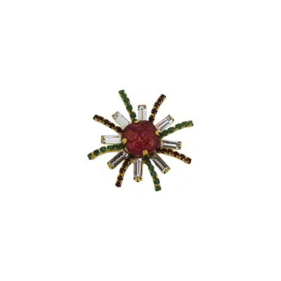 Vickisarge Women's Gold / Green / Red Yuletide Candy Cane Ring