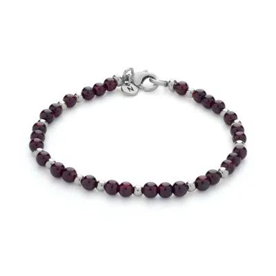 Nellou Jewellery Women's Red Jewel Bead  January Birthstone Bracelet Sterling Silver - Garnet