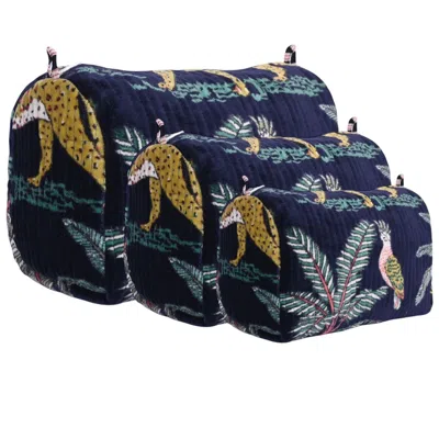 Conscious Yoga Collective Blue Jungle Velvet Three Piece Travel Set In Navy