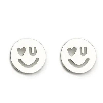 Litzi Women's Silver Love U Happy Face Earrings