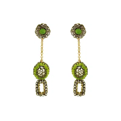 Lavish By Tricia Milaneze Women's Gold / Green Neon Green Mix Tyche Mini Handmade Crochet Earrings