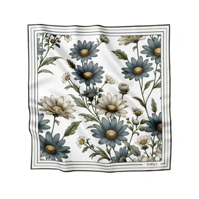 Artifact. Women's White / Green / Blue Meadow Square Silk Scarf
