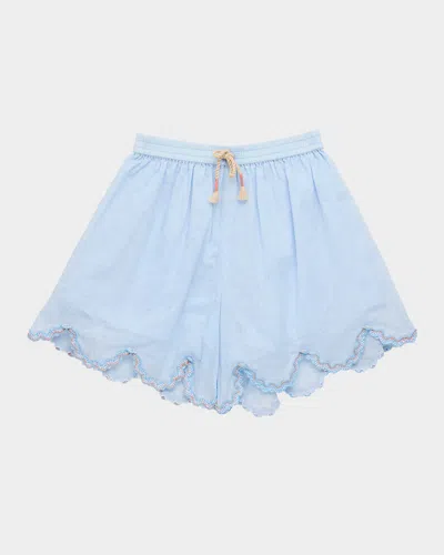 Zimmermann Girl's Cascadian Ric Rac-trim Shorts In Blue