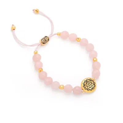 Seven Saints Women's Pink / Purple / Gold Heart Chakra Rose Quartz Divine Love & Compassion Bracelet