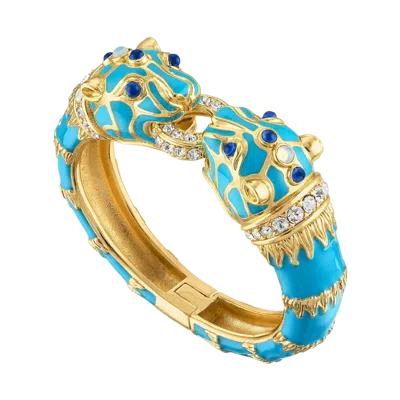 Laura Gray Women's Blue Turquoise Enamel Double Panther Bracelet