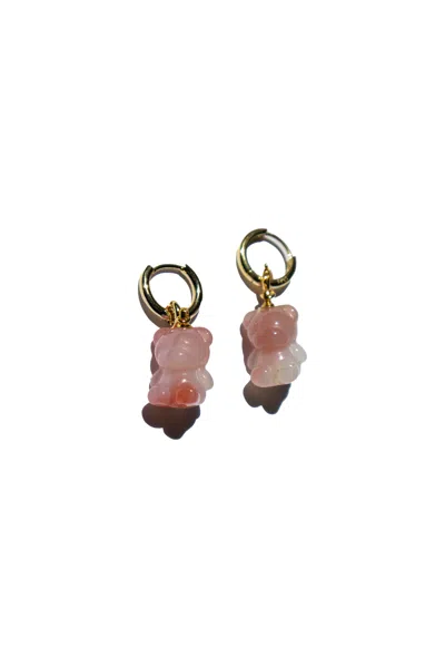 Seree Women's Pink / Purple Bear Agate Charm Earrings