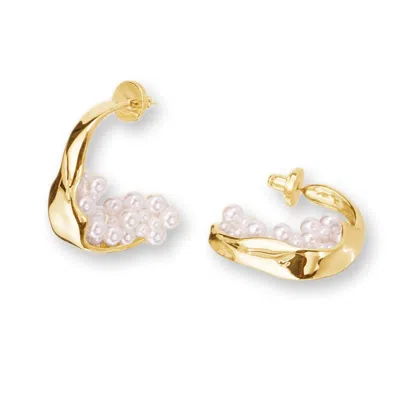 Classicharms Naomi Shell Pearl Cluster Molten Hoop Statement Earrings
