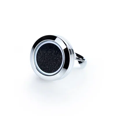 My Little Nature Silver / Black Artisan Ring For Women - Volcanic Sand Lava Ring – Handmade Statement Jewelry With De