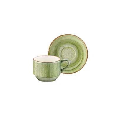Turgla Home Therapy Green Stacking Espresso Cup And Saucer, Set For Two