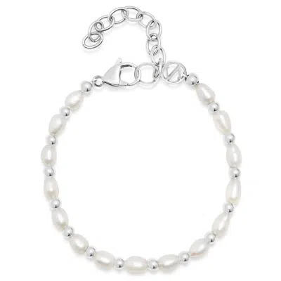 Nialaya White Men's Baroque Pearl Bracelet