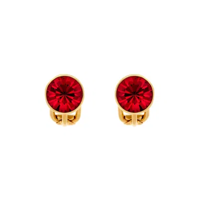 Emma Holland Jewellery Women's Gold / Red Ruby Crystal Stud Clip Earrings