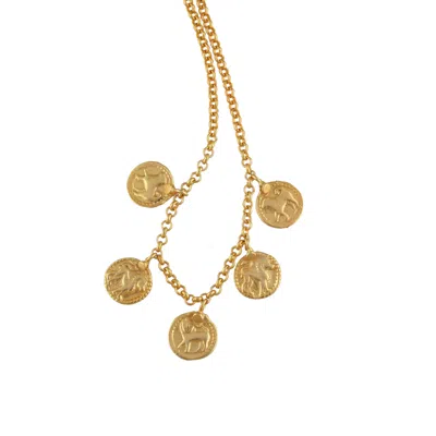 Opium Jewels Women's Vintage Charm Necklace With Gold Plated Shiva Dog & Durga Lion Amulets
