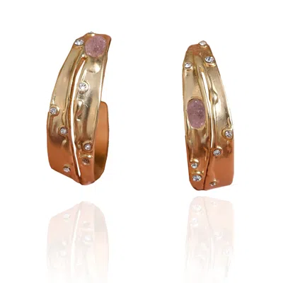 Rare Matters Jewelry Women's Pink / Purple Sprinkled Pink Stones Hoop Earrings