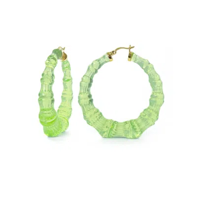 Gold & Honey Women's Green / Gold Bamboo Hoop Earrings In Lime Green