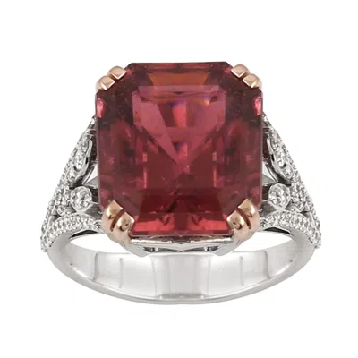 Artisan Women's White / Rose Gold / Pink Natural Pink Tourmaline & Diamond Cocktail Ring In Rose White Gold