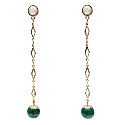 Farra Women's Green Malachite Dangle Shoulder Earrings