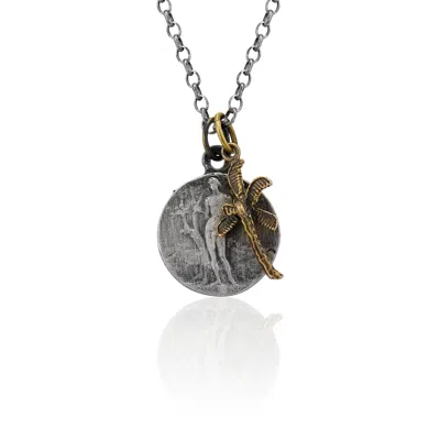 Cartography Men's American Prayer - St. Sebastian And Palm Tree Necklace In Sterling Silver And Brass