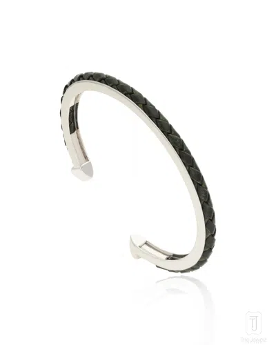 The Jewelz White / Silver Tempest Leather Bracelet For Men In Silver