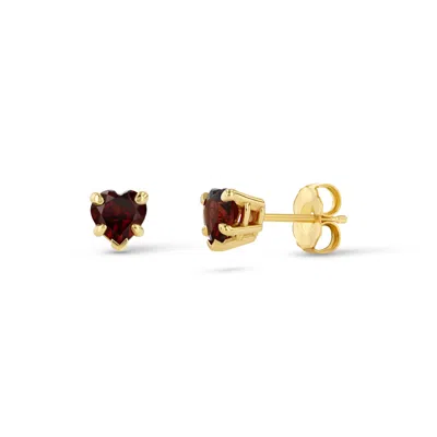 Jewelbird Women's Gold / Red Garnet Heart Stud Earrings