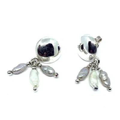 Tg-jewellery By Tamara Gervasio Women's Silver / White / Grey Bottone Stud Silver Earrings Freshwater Pearls