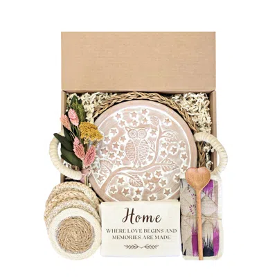 Korissa Neutrals Bread Warmer Gift Box With Pot Holder, Tea Towel And Spoon - Owl Round